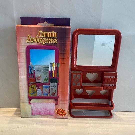 CSG01 Cermin Serbaguna Rak Kaca Rias Gantung Dinding + Gantungan Handuk Plastik