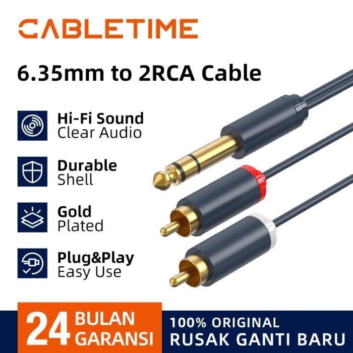 Cabletime Kabel Aux 6.5Mm To Rca Cable Jack Aux 6.5Mm To 2-Rca Stereo