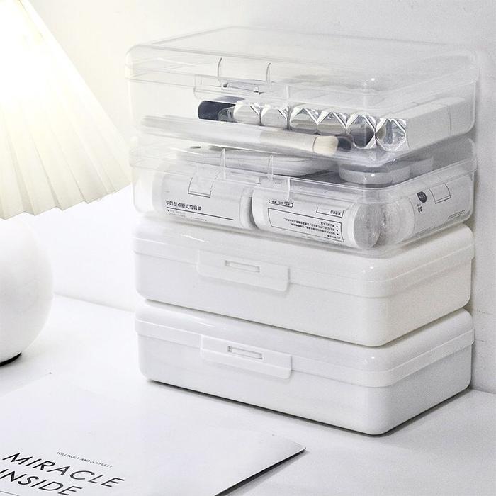 [MILOLI] Transparant White Pensil Case Kotak Penyimpanan Kapasitas Besar Desktop Multifungsi - F0205