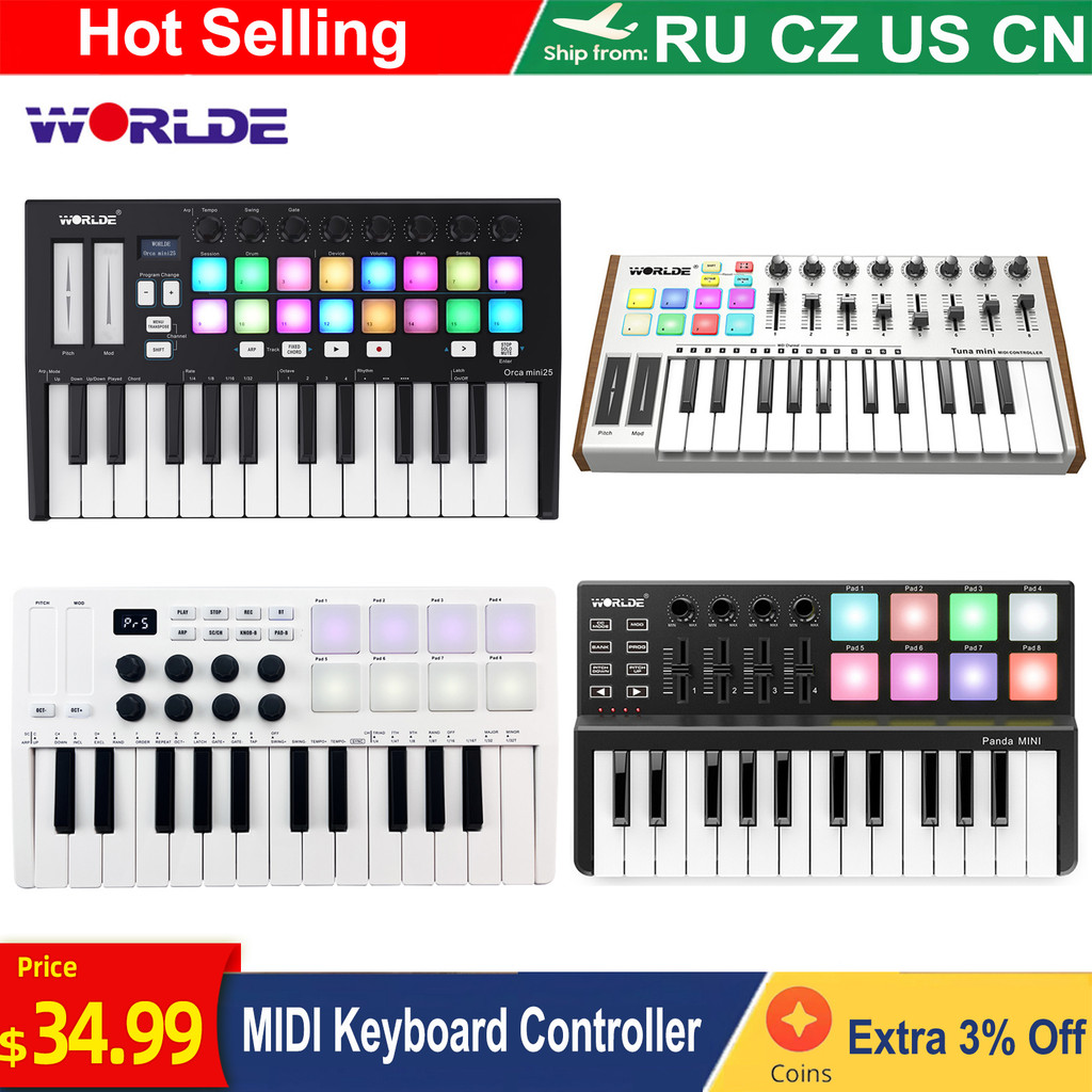 Hot WORLDE Panda MIDI Keyboard MIDI Controller Drum Pad MINI 25Key Portable USB MIDI Keyboard