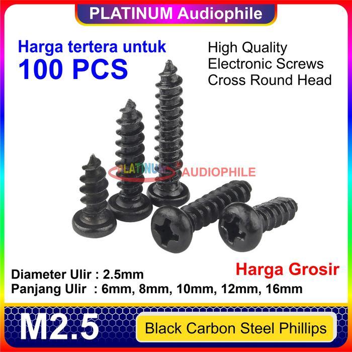 "New" Sekrup Hitam M2.5 100pcs Speaker Baut Skrup kasar lancip tajam Carbon Steel