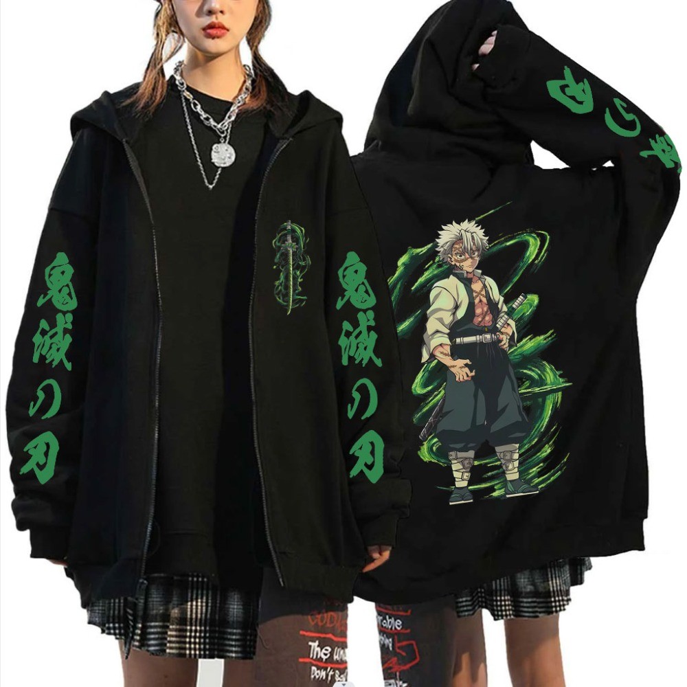 Demon Slayer Wind Hashira Shinazugawa Sanemi Merch Zipper Hoodie Men Women Clothing Cartoon Casual