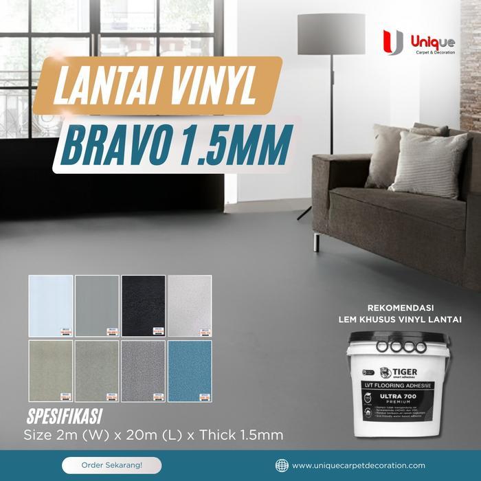 Lantai Vinyl Bravo Tebal 1.5mm Motif Semen / Karpet Lantai Vinyl Roll Motif Polos / Pasir