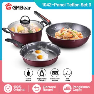 GM Bear Panci Wajan Set isi 3pcs 1042 - Arria Set Panci Penggorengan Panci Set
