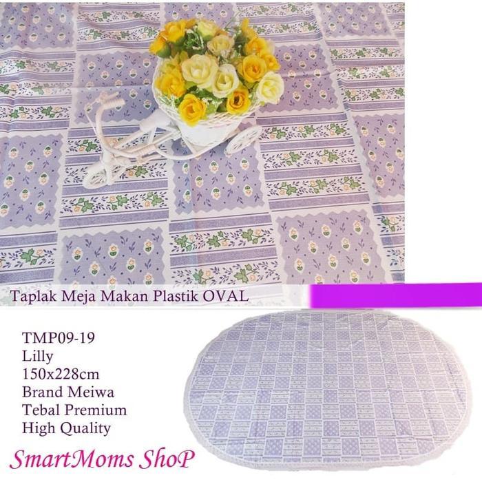 TAPLAK MEJA MAKAN OVAL PLASTIK ANTI AIR TEBAL SHABBY CHIC LILLY 6KURSI