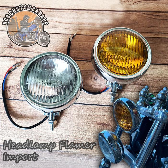 Lampu Depan Classic Import . Lampu Chopper . Headlamp Depan Flamer . Chopper Bobber Scrambler Harley