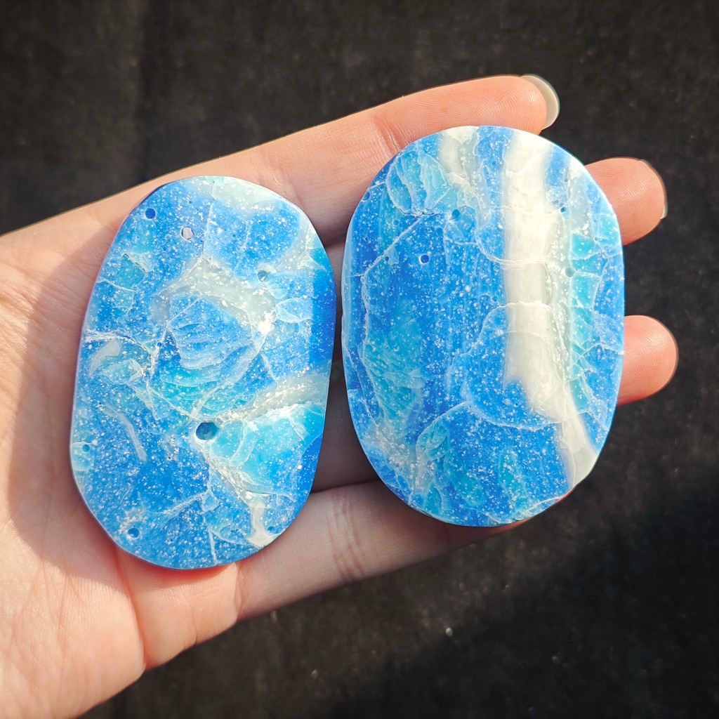 1pc Dominican Larimar Palm Stone, Pocket Stone with Blue & White Marbled, Bohemian Style Home Decor,