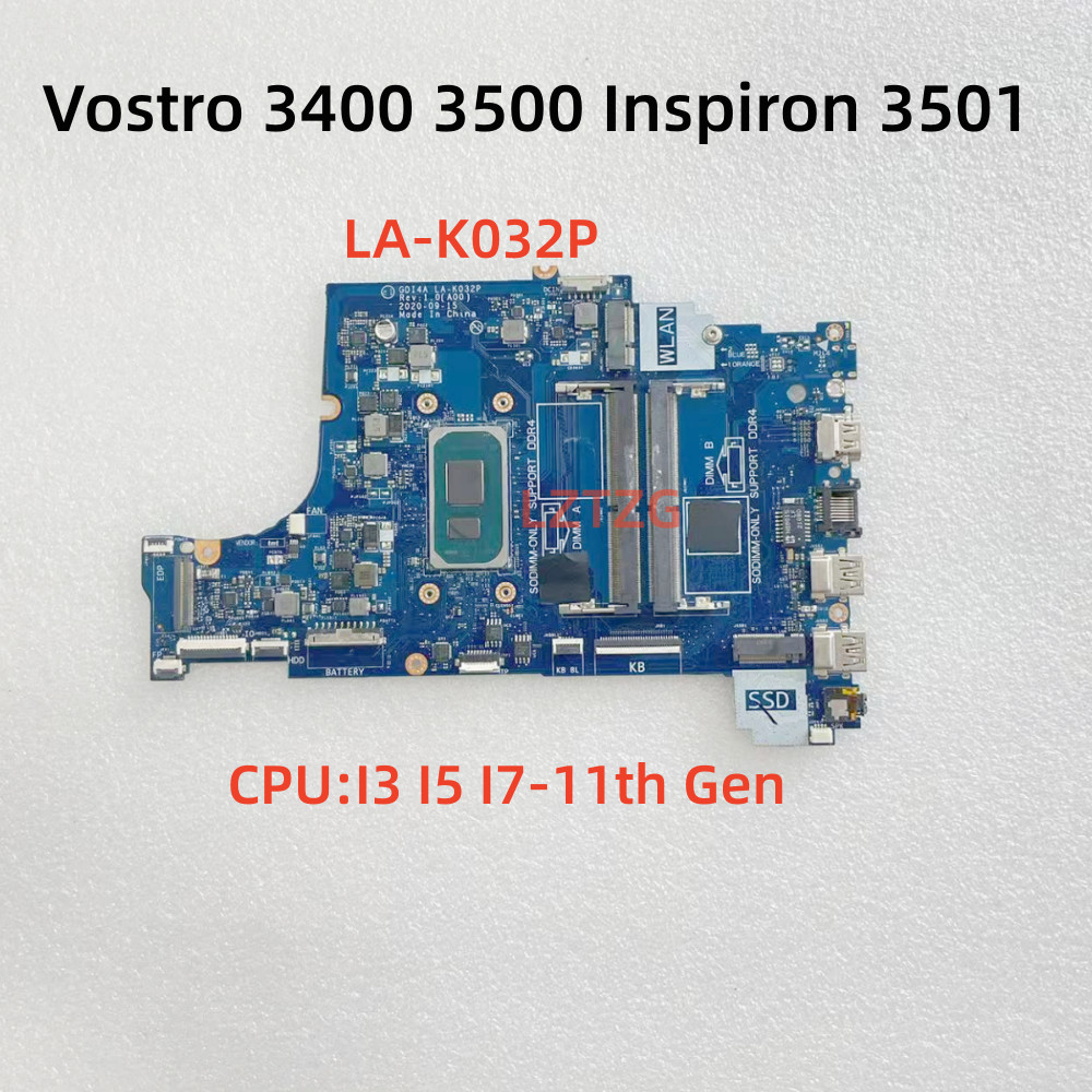 La-K032P For Dell Inspiron 3501 Vostro 3400 3500 Laptop Motherboard Cpu I3 I5 I7-11Th Gen 100%