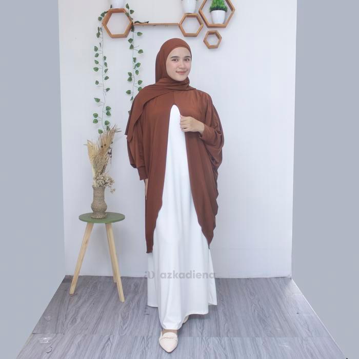 Azkadiena alika gamis syari one set 4 in 1 jilbab ciput outer dress putih bw bahan jersey zoya baju