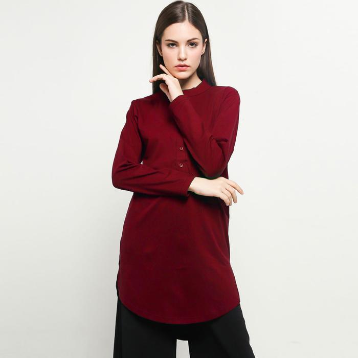 Ini Murah Vm Tunik Merah Maroon Lengan Panjang Wanita - Blouse Muslim Wanita