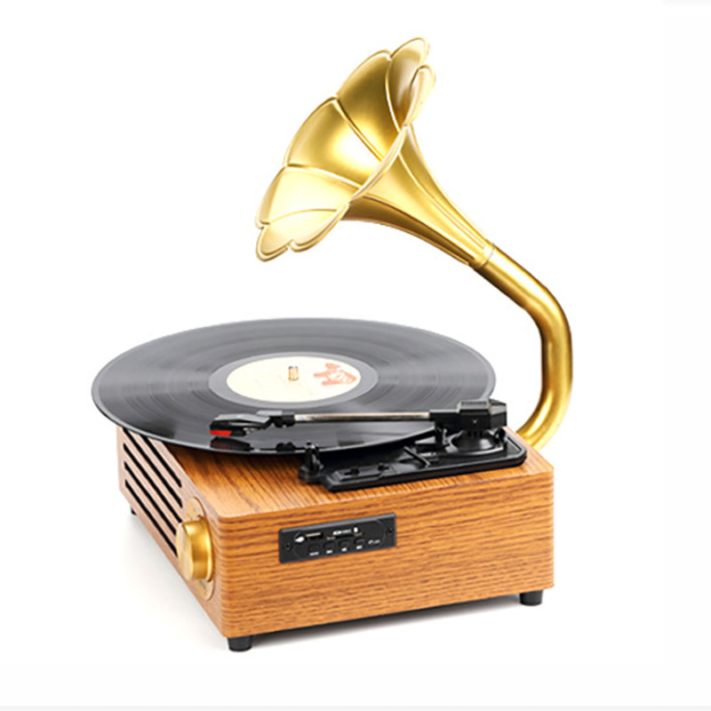 New USB Retro Wood Gramophone Vinyl Record Player Loud Speaker Phonograph Vintage