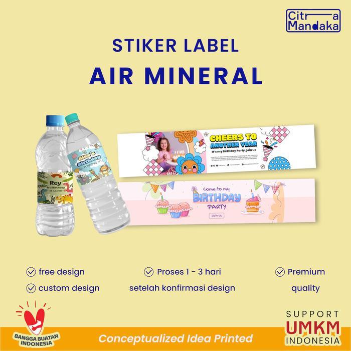 Stiker Label Botol Minuman Air Mineral Aqua Ulang Tahun Anak