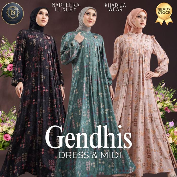 [BISA COD] GENDHIS DRESS MIDI NADHEERA LUXURY RAYON PREMIUM GAMIS GENDIS MOTIF TERBARU NADHERA