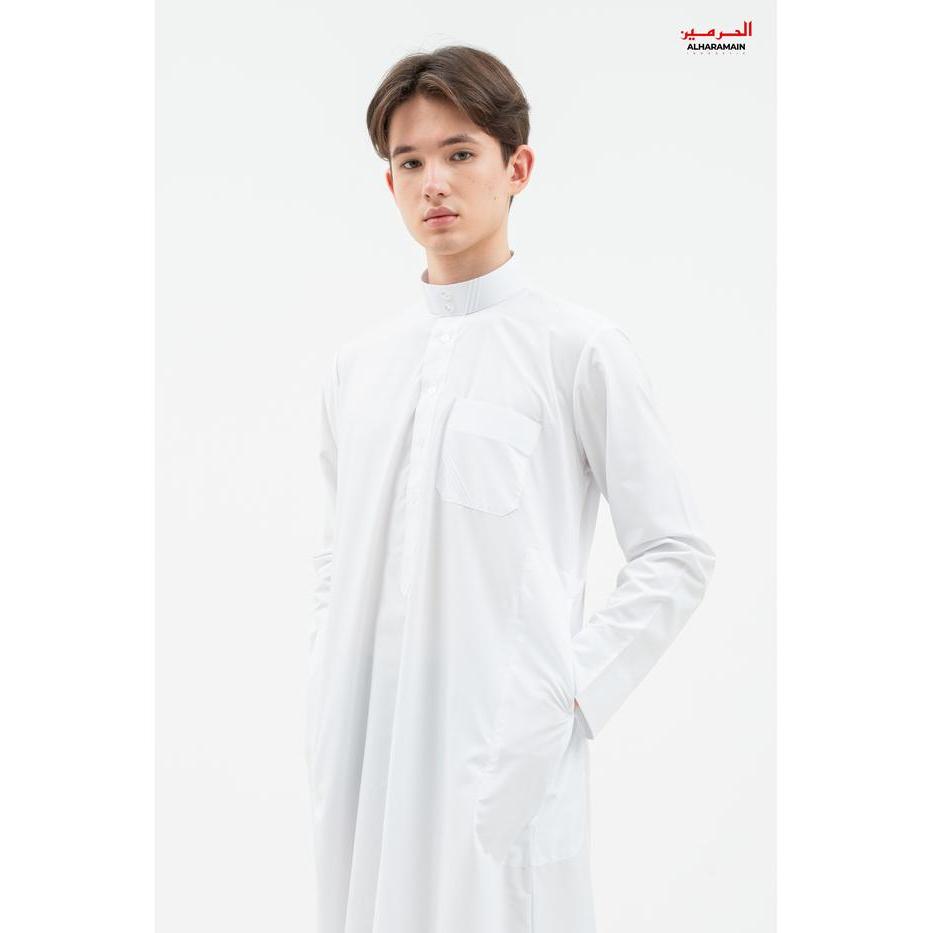 ALRAWDA by Alharamain Jubah / Gamis Pria Dewasa Slimfit Premium Series (1083) Putih Putih Tulang
