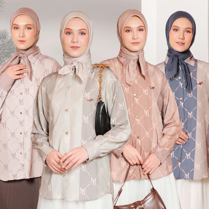 Mylady Hijab Kemeja Arcelli Cantik Nyaman Basic Grey Motif Muslim Baju Wanita Dress Dewasa Pasti