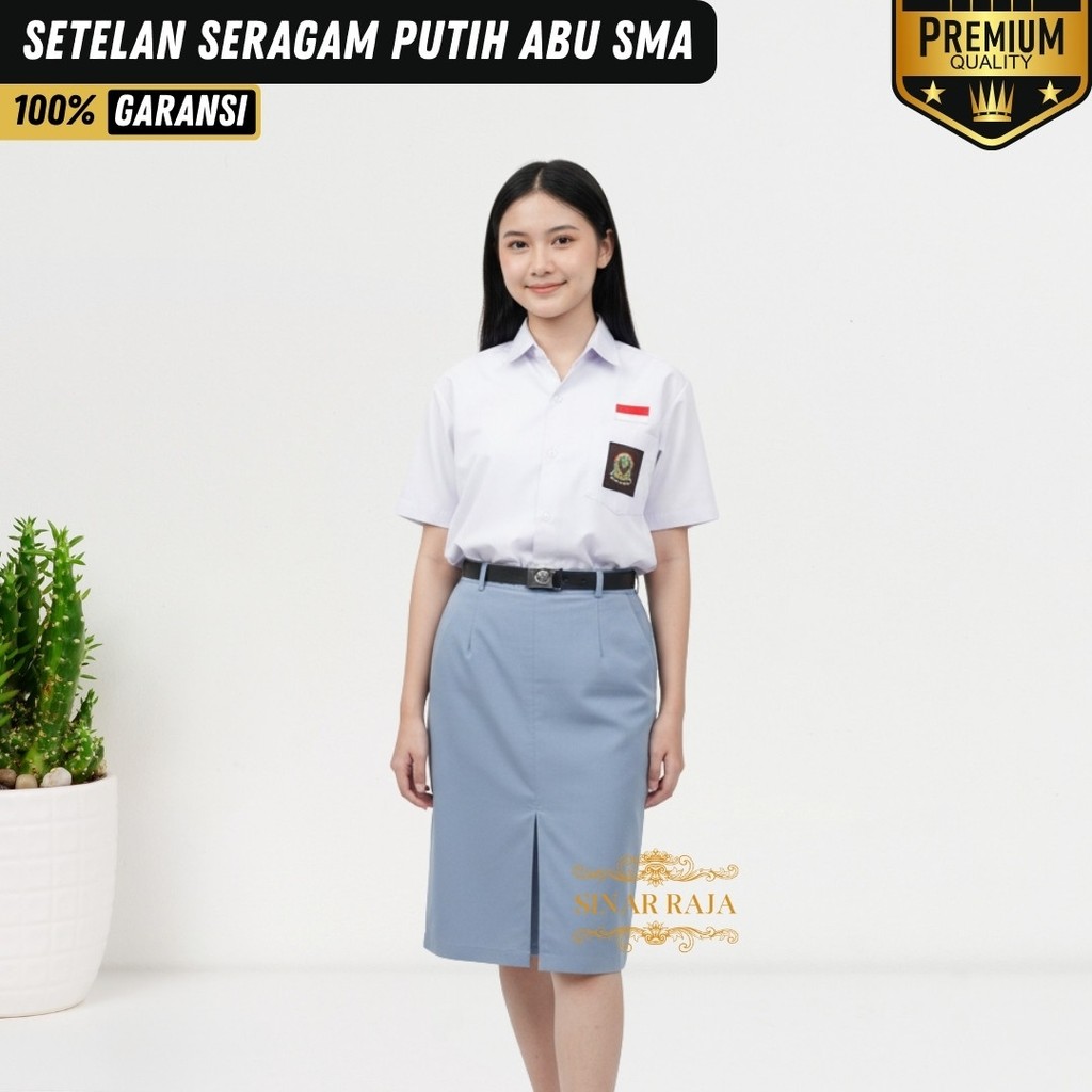 Setelan Seragam Sekolah SMA MA Putih Abu lengkap Atasan Rok Wiru 1 Belah 1 Pendek Putri