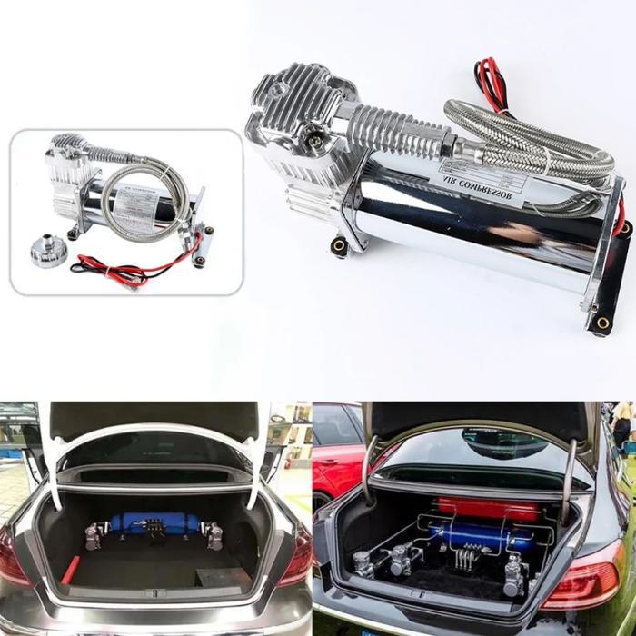 Alat Kompresor Motor Air Suspension Chrome 12V Untuk Bengkel Otomotif