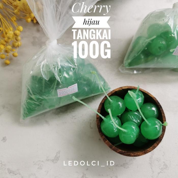 Cherry Hijau Tangkai Ceri Hijau Tangkai Maraschino 100 Gram (Hijau)