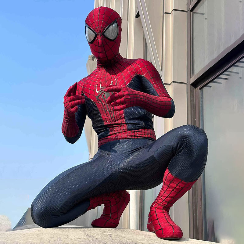 Spider Man Cosplay Costume Superhero Zentai Halloween Party Set Jumuit Headgear Support Mask Black