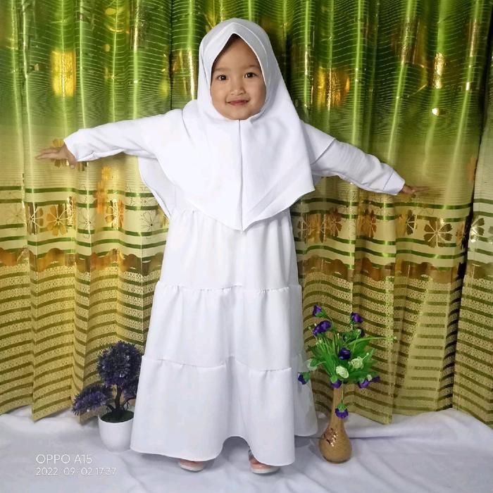 GAMIS PUTIH PLUS KHIMAR POLOS ANAK PEREMPUAN