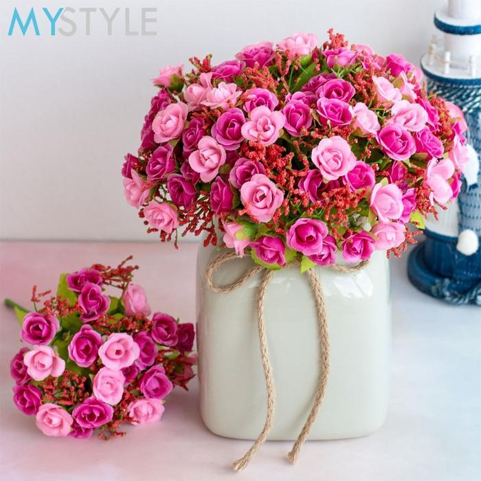 Bunga Mawar Mini Artificial Tanpa Pot Tanaman Hias Plastik Tangkai Rose Krisan Edelweis Kering vas