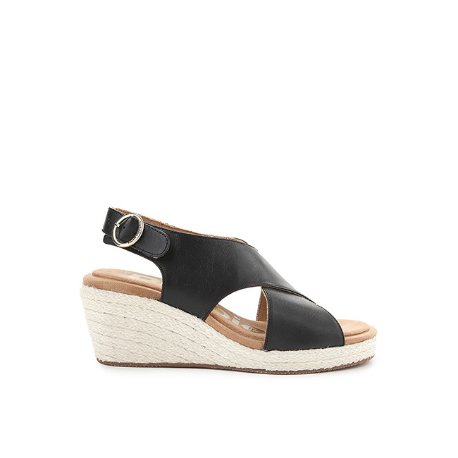 Hush Puppies Wedges Wanita Willow Back Strap Bold Black Leather