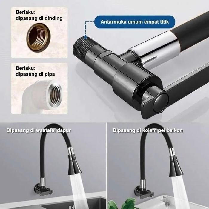 Sus304 Kran Angsa Fleksibel Kran Cuci Piring Hitam Kran Cuci Piring Dinding Anti Karat Air Keran