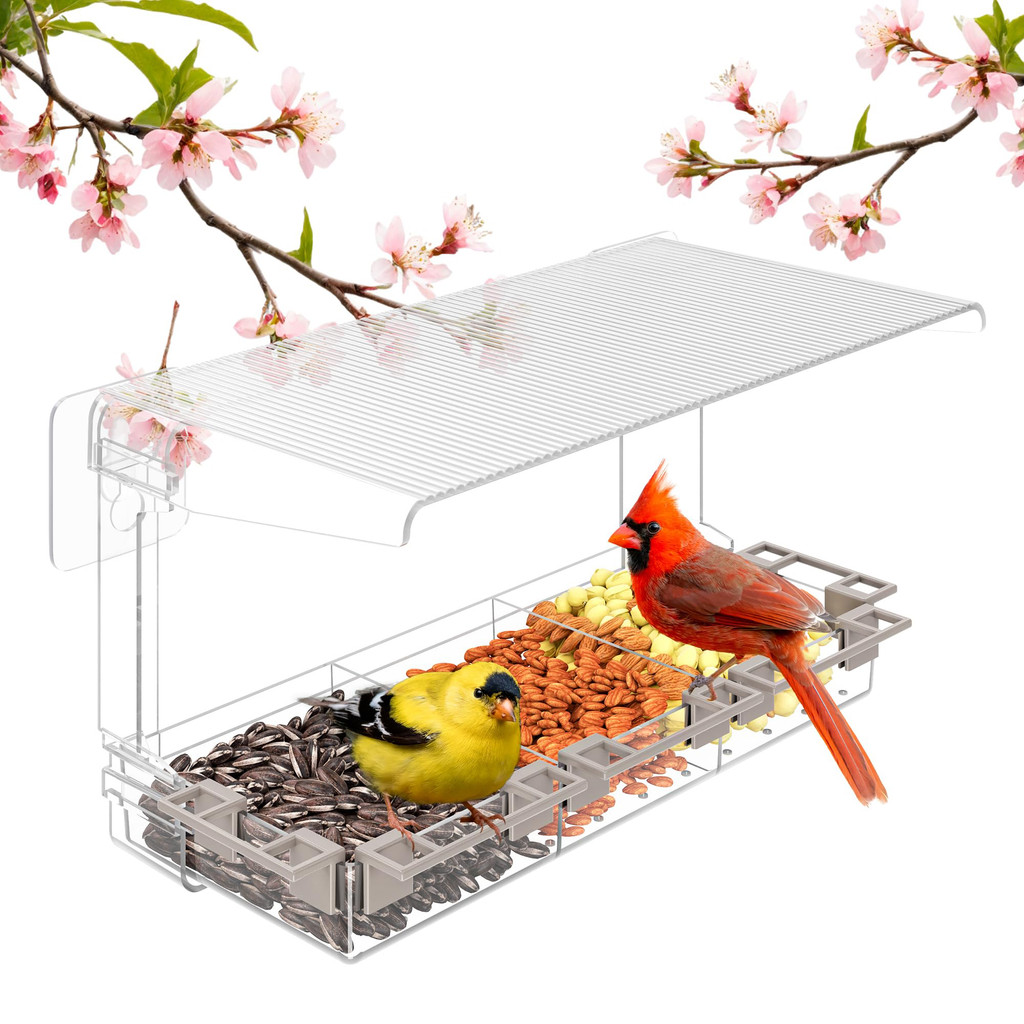 Transparent Window Bird FeederOutdoor Garden Courtyard Hummingbird Feeder Wild Bird Feederwith 5