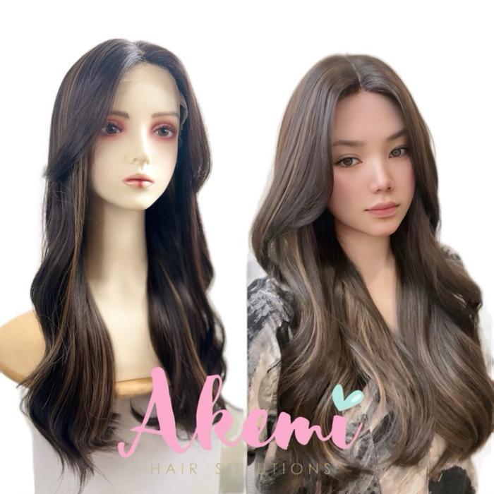 [AKEMI HAIR] - LACE FRONT WIG AKEMI - CURTAIN BANGS WAVY 60cm [ Rambut Palsu Wanita Wig Natural
