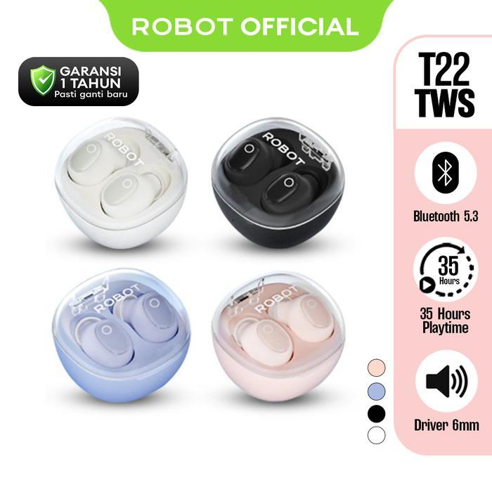Robot - ROBOT TWS Wireless Earphone Flybuds T22 Original BT 5.3 True Wireless Headset Bluetooth