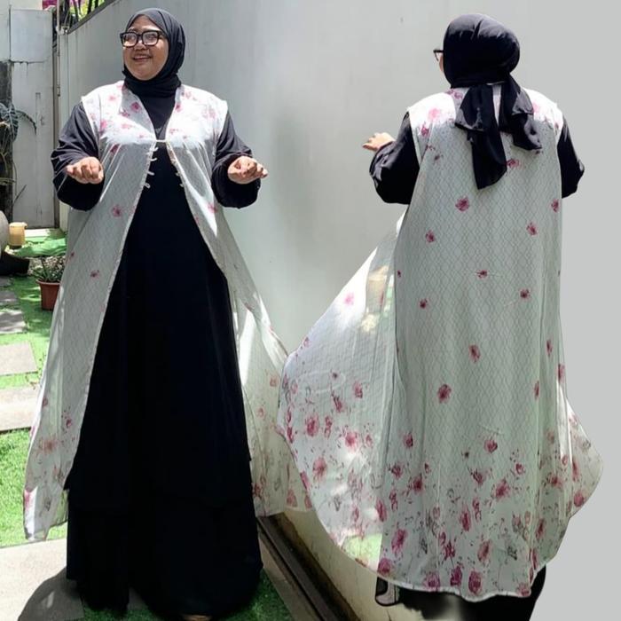 Zeba Emily Long Outer Jumbo Ld 130 Ld150 Ceruty Babydoll Bb 80 - 160 Kg Motif Bunga Cantik Baju