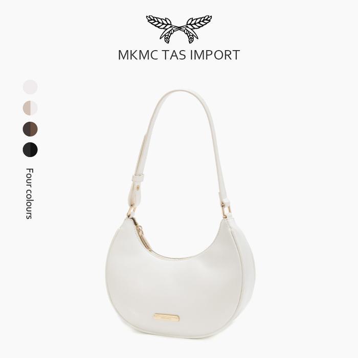 Aerostreet.Shoes - Mkmc Tas Selempang Wanita Import Moon Bag Zipper Embos Shoulder Bag Kulit