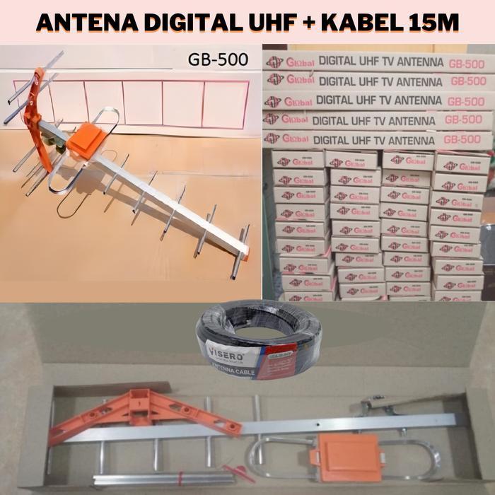 "New" Antenna Digital UHF Global GB-500 TV antena luar GB 500 Kabel 15meter