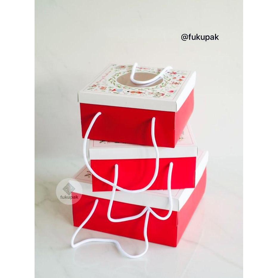 (10pcs) Fukupak Kotak Natal 20x20 22x22 25x25 Christmas box hamper jendela mika dus jinjing cake