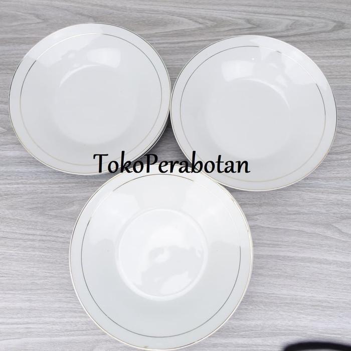 PIRING MAKAN KERAMIK HW 9 INCHI (LIS EMAS) /LUSIN - PUTIH