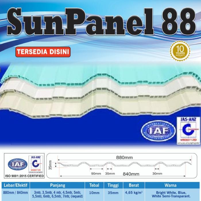 SunPanel 88 Atap uPVC Biru Doff & White Tahan Asam Garam & Sinar UV Ideal untuk Bangunan Korosif dan