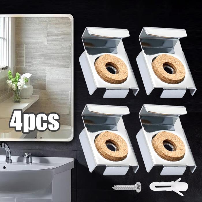 4pcs Bracket Cermin Dinding Plat Jepit Kaca Jepitan Kaca Gantungan Ambalan Cermin Bracket Pigura