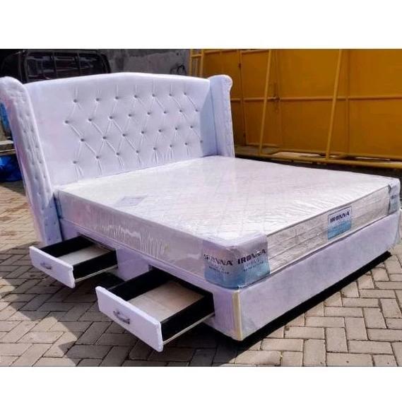ranjang minimalis modern/ tempat tidur terbaru/ dipan kasur - Putih, 160x200