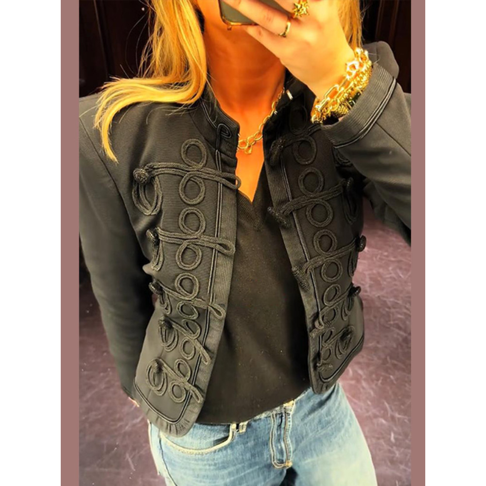 Shoulder Pad Chic Single Breasted Short Blazer Jacket Women Knit Patchwork Long Sleeve Fashion Loose
