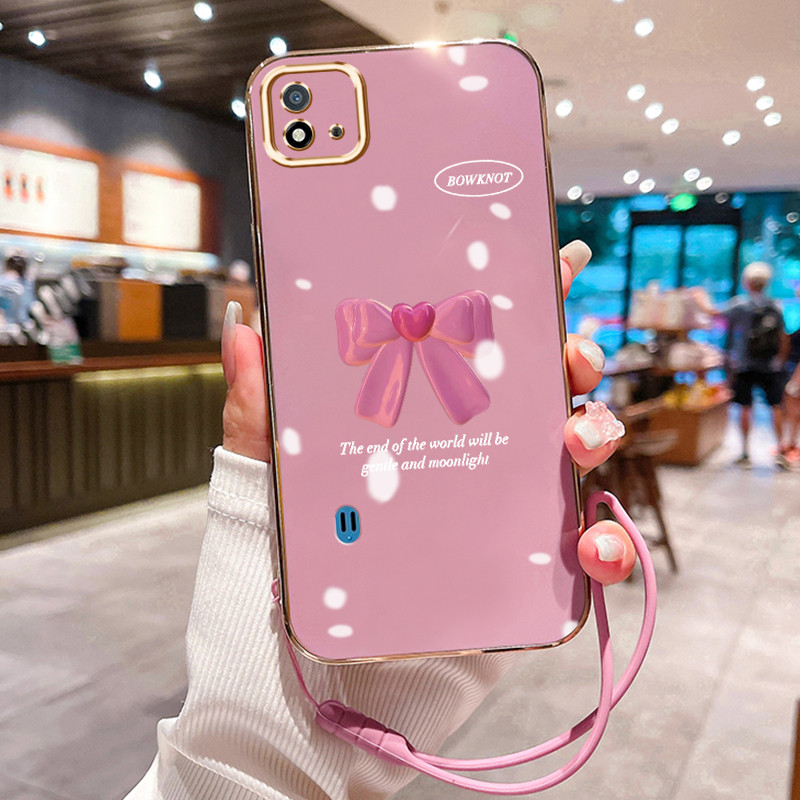 Casing Hp Untuk Realme C20 C20A C11 2021 C11 2020 Case Pink bow pelapisan elektro Cesing silikon Kas