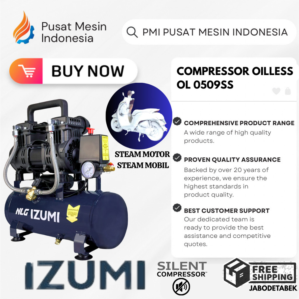 COMPRESSOR IZUMI NLG OILLESS OL 0509SS/ KOMPRESOR 220V/ KOMPRESOR 1 PHASE/ KOMPRESOR STEAM MOTOR/ KO