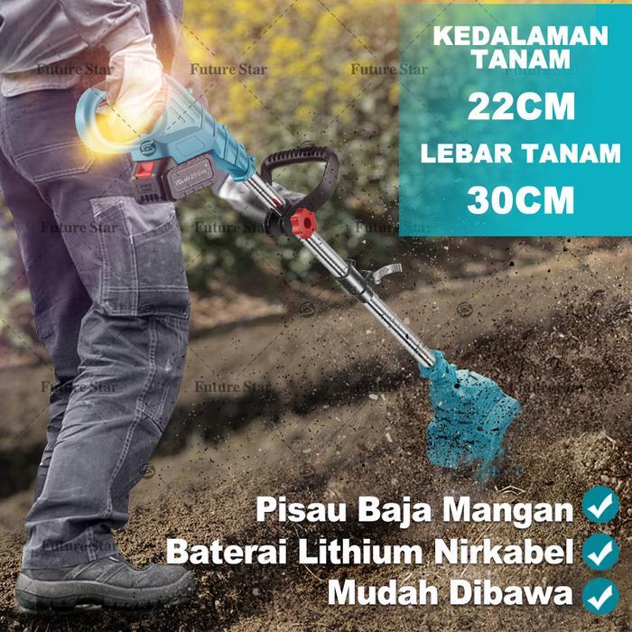 Promo Mesin Traktor Bajak Tanah / Mini Cordless Tiller / Electric Cultivator Batteries Included /
