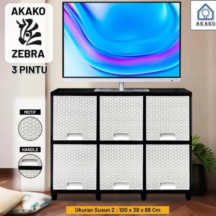 AKAKO : ZEBRA LEMARI PLASTIK 3 PINTU SUSUN 2 RAK TV LED KUAT TEBAL ANTI RAYAP
