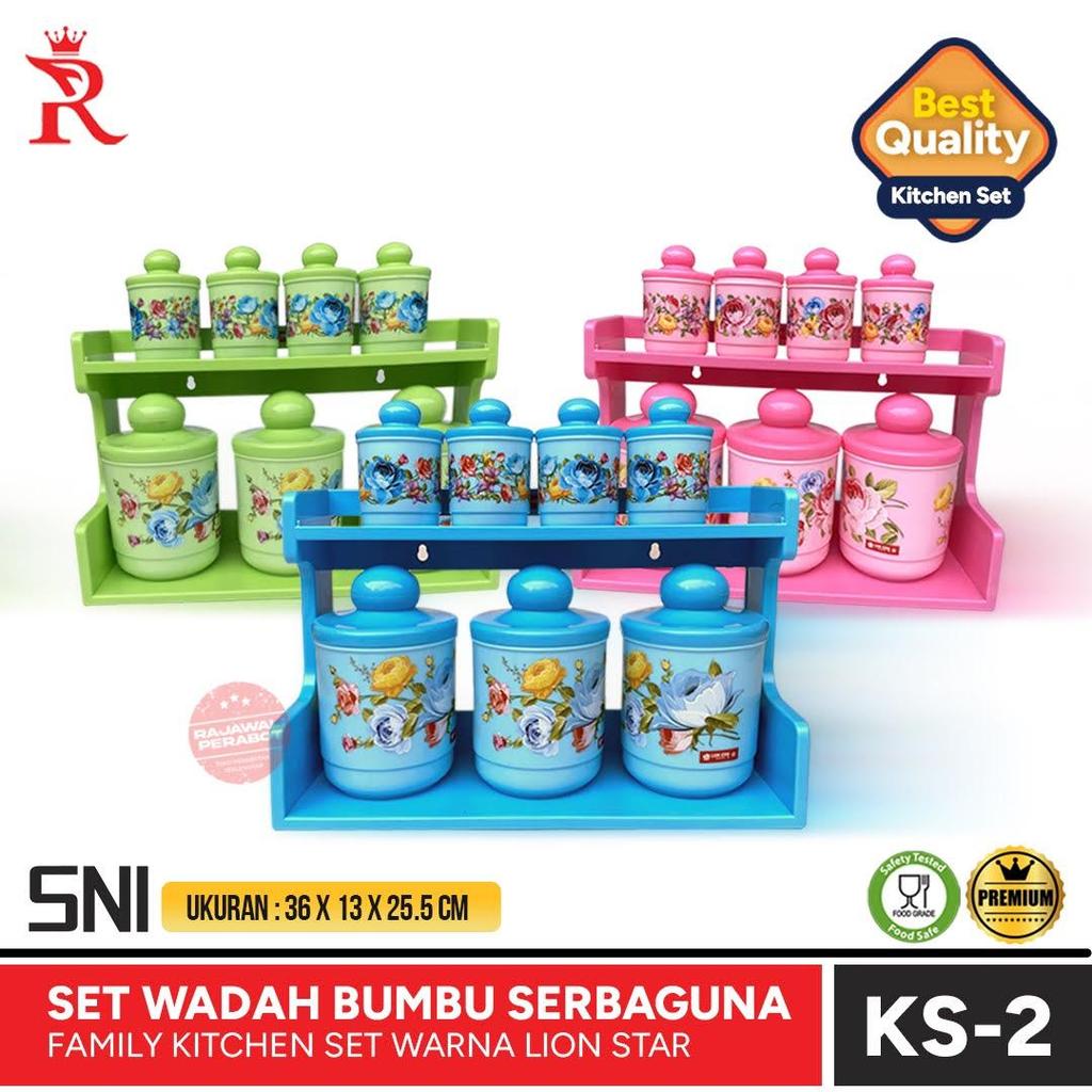 Wadah Bumbu Dapur Bonus Rak set 7 Pcs Tempat Bumbu Serbaguna Kitchen Set KS-2 Lion Star