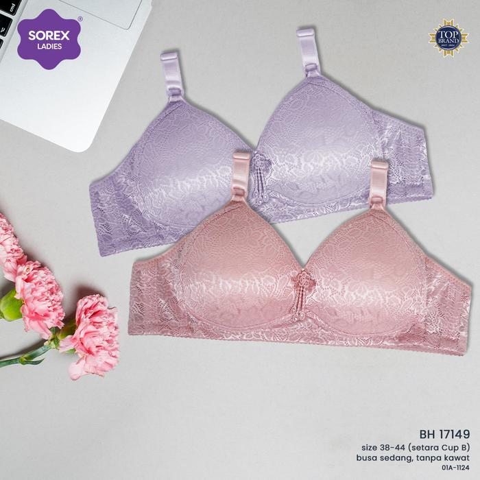 Sorella - Bra Tanpa Kawat Busa Sedang Kait 3 Cup B Semi Brukat Bh Harian 17149