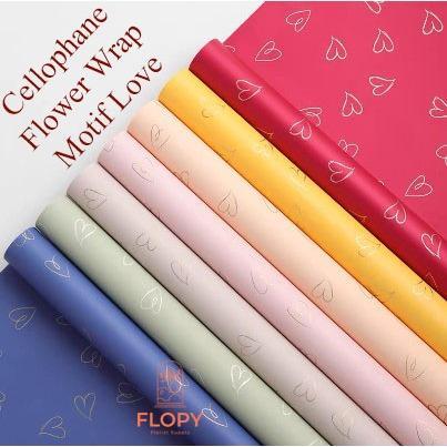 FLOPY Cellophane Flower Wrap Motif Love FWLV Kertas Buket 5 Lembar Waterproof 58x58cm Bahan