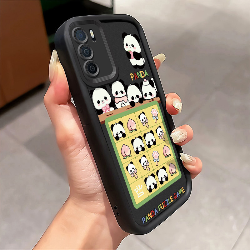 Casing Hp Untuk OPPO A16 OPPO A16s OPPO A54s Case kotak-kotak Panda Persik yang imut Kasing silikon 