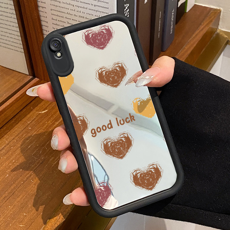 Casing Hp Untuk Xiaomi Redmi 9A Redmi 9i Redmi 9T Redmi 9 Power Case Good luck Colorful Heart Cermin
