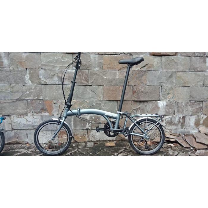 SEPEDA LIPAT 16 INCH 3 SPEED TRIFOLD EURONATION BIKE LIKE BROMPTON NEW - Abu-abu
