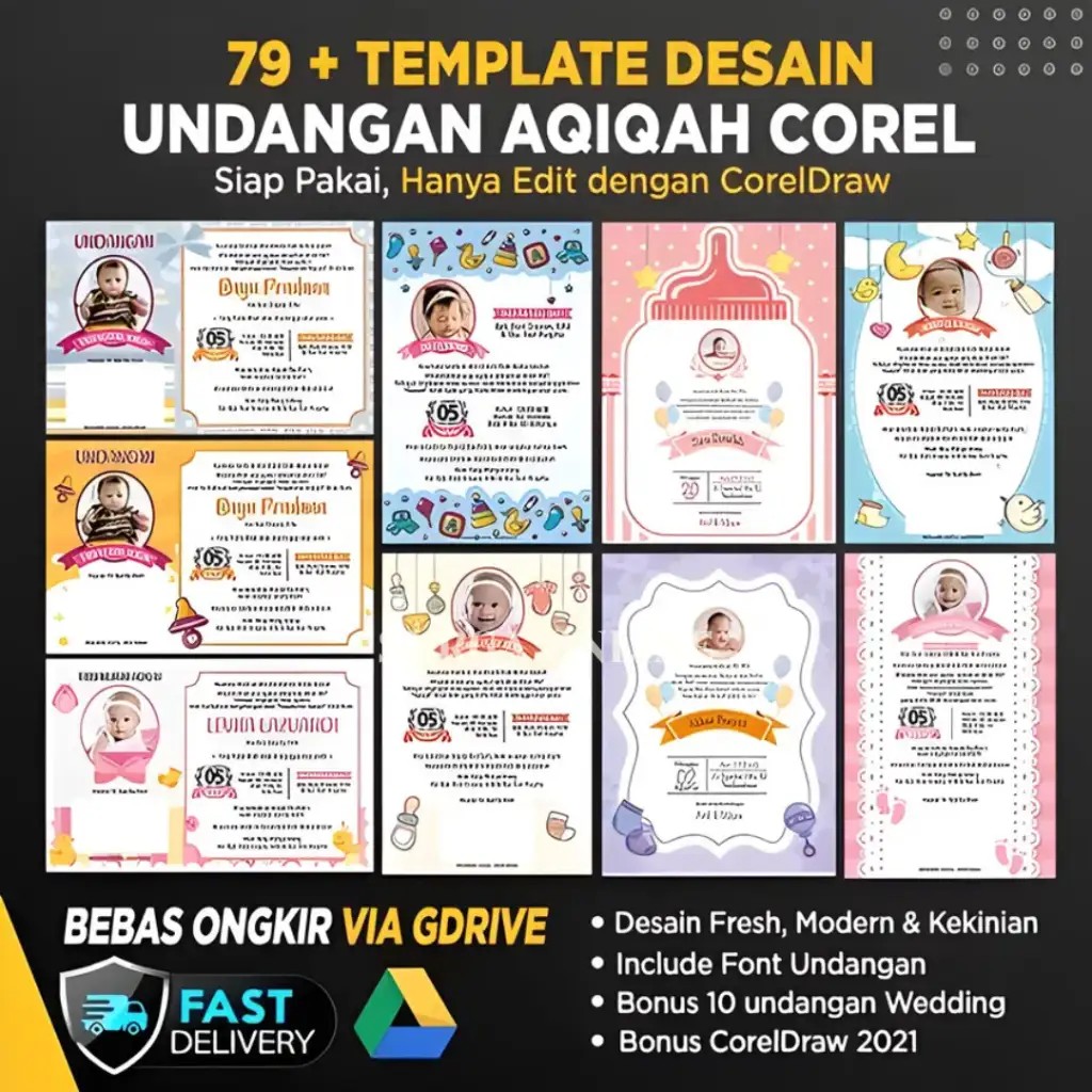 79 Template Desain Undangan Aqiqah Format Cdr (Coreldraw) Siap Pakai